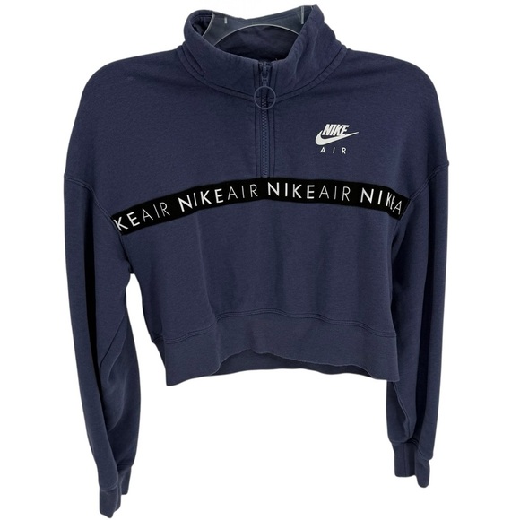 Nike Tops - Nike Air Sweatshirt Womens Size Small Blue Long Sleeve Mock Neck 1/4 Zip Cropped